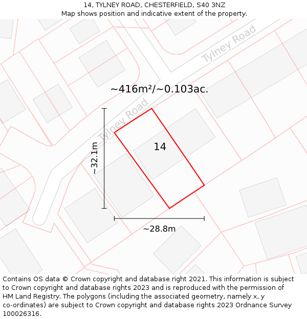 14, TYLNEY ROAD, CHESTERFIELD, S40 3NZ: Plot and title map