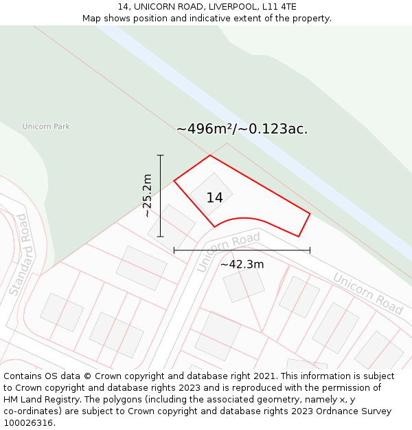 14, UNICORN ROAD, LIVERPOOL, L11 4TE: Plot and title map