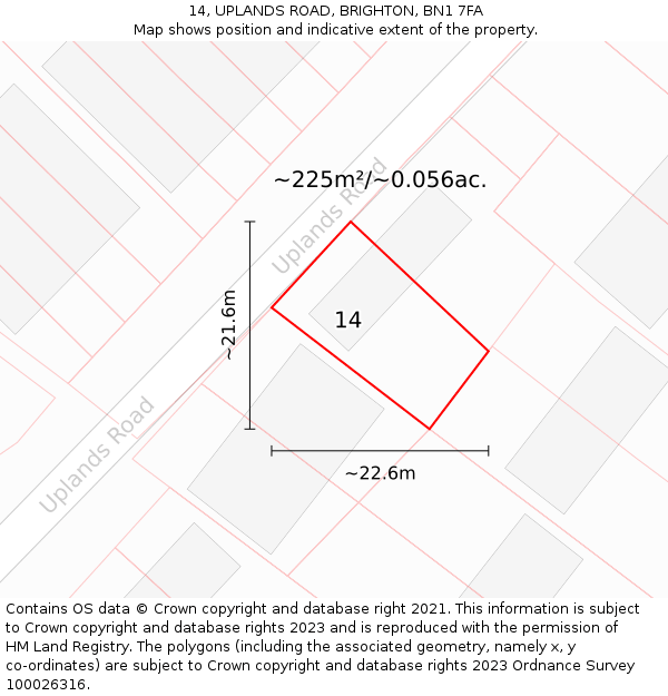 14, UPLANDS ROAD, BRIGHTON, BN1 7FA: Plot and title map