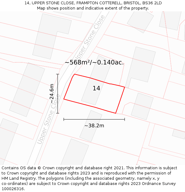 14, UPPER STONE CLOSE, FRAMPTON COTTERELL, BRISTOL, BS36 2LD: Plot and title map