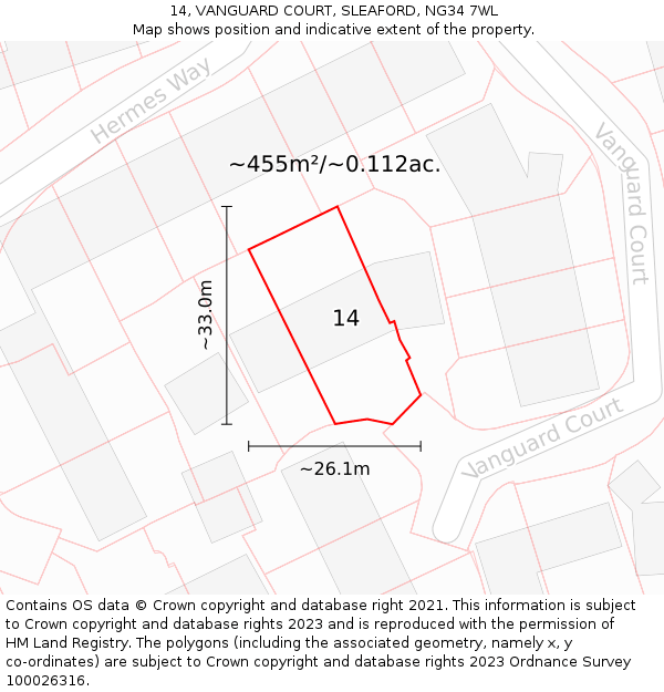 14, VANGUARD COURT, SLEAFORD, NG34 7WL: Plot and title map