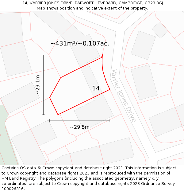 14, VARRIER JONES DRIVE, PAPWORTH EVERARD, CAMBRIDGE, CB23 3GJ: Plot and title map