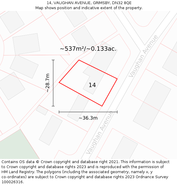 14, VAUGHAN AVENUE, GRIMSBY, DN32 8QE: Plot and title map