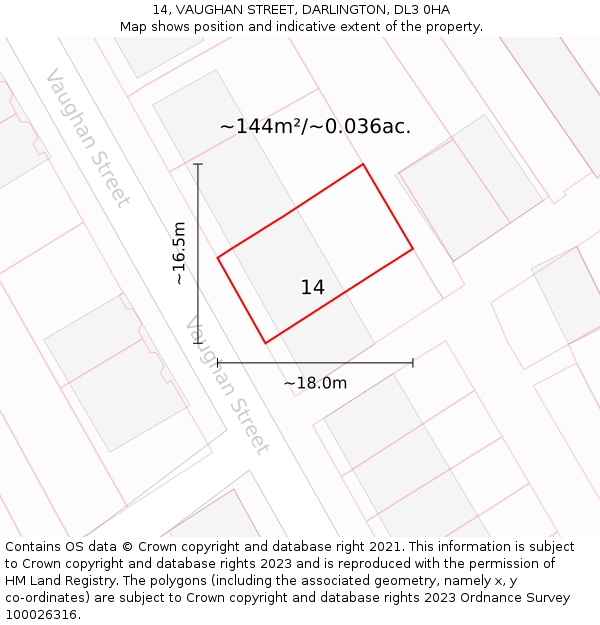 14, VAUGHAN STREET, DARLINGTON, DL3 0HA: Plot and title map