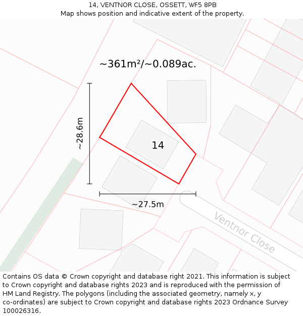 14, VENTNOR CLOSE, OSSETT, WF5 8PB: Plot and title map