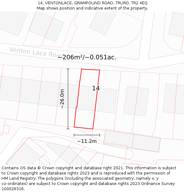 14, VENTONLACE, GRAMPOUND ROAD, TRURO, TR2 4EQ: Plot and title map