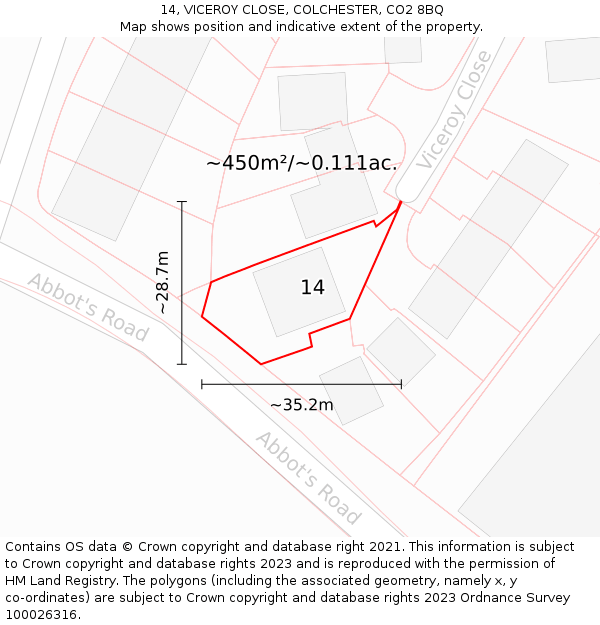 14, VICEROY CLOSE, COLCHESTER, CO2 8BQ: Plot and title map