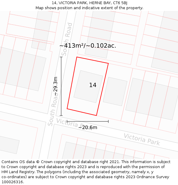 14, VICTORIA PARK, HERNE BAY, CT6 5BJ: Plot and title map