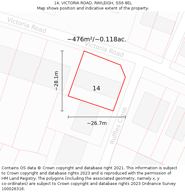 14, VICTORIA ROAD, RAYLEIGH, SS6 8EL: Plot and title map