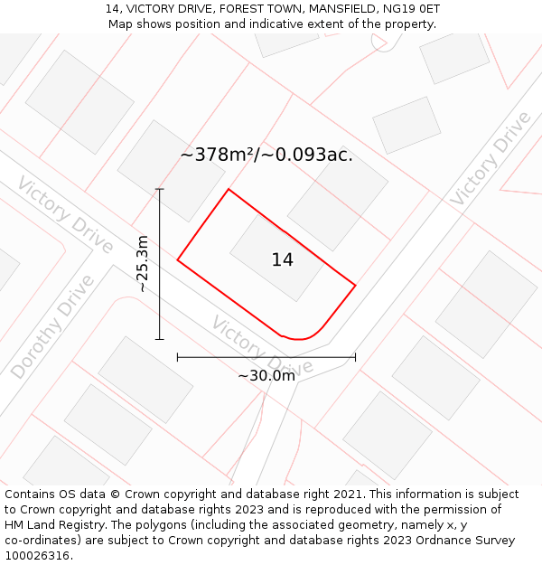 14, VICTORY DRIVE, FOREST TOWN, MANSFIELD, NG19 0ET: Plot and title map