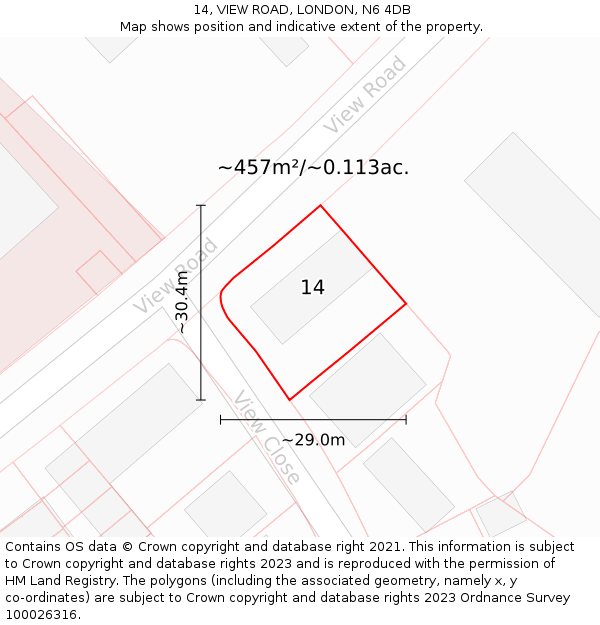 14, VIEW ROAD, LONDON, N6 4DB: Plot and title map