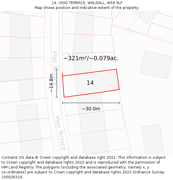 14, VIGO TERRACE, WALSALL, WS9 9LF: Plot and title map