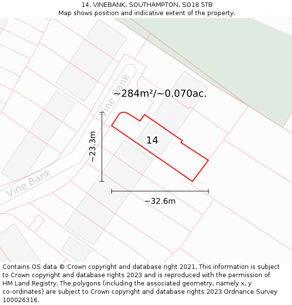 14, VINEBANK, SOUTHAMPTON, SO18 5TB: Plot and title map