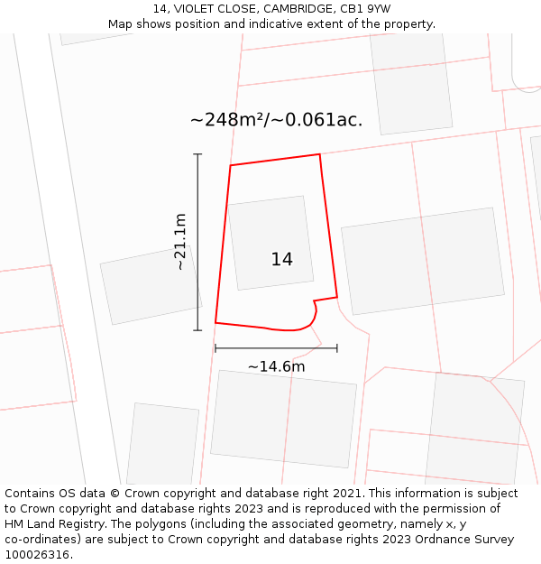 14, VIOLET CLOSE, CAMBRIDGE, CB1 9YW: Plot and title map