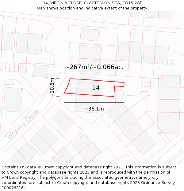 14, VIRGINIA CLOSE, CLACTON-ON-SEA, CO15 2QE: Plot and title map