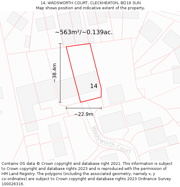 14, WADSWORTH COURT, CLECKHEATON, BD19 3UN: Plot and title map