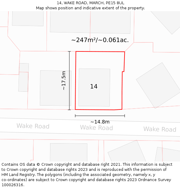 14, WAKE ROAD, MARCH, PE15 8UL: Plot and title map