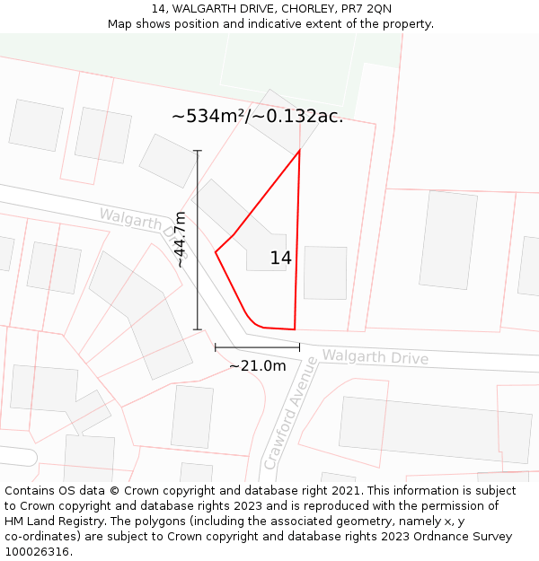 14, WALGARTH DRIVE, CHORLEY, PR7 2QN: Plot and title map