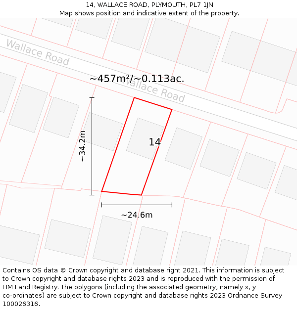 14, WALLACE ROAD, PLYMOUTH, PL7 1JN: Plot and title map