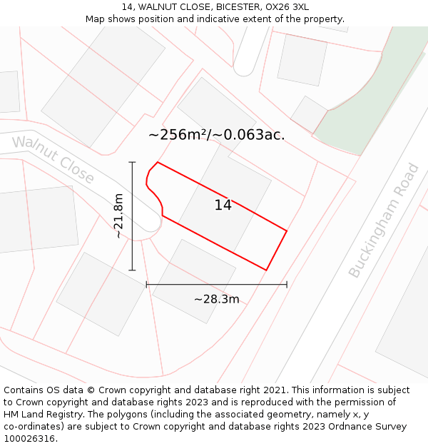 14, WALNUT CLOSE, BICESTER, OX26 3XL: Plot and title map