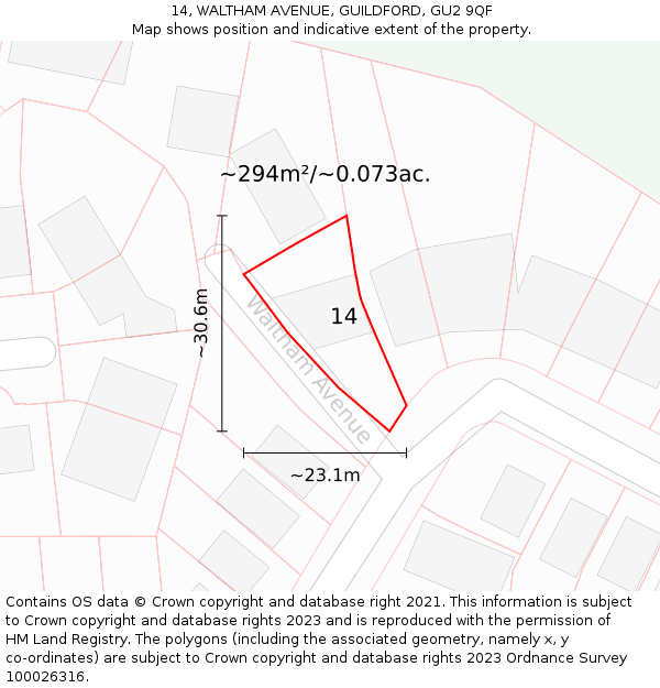 14, WALTHAM AVENUE, GUILDFORD, GU2 9QF: Plot and title map