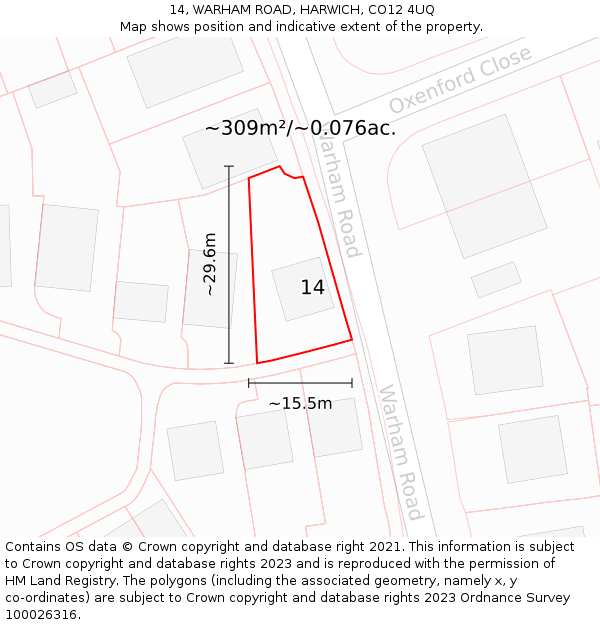 14, WARHAM ROAD, HARWICH, CO12 4UQ: Plot and title map