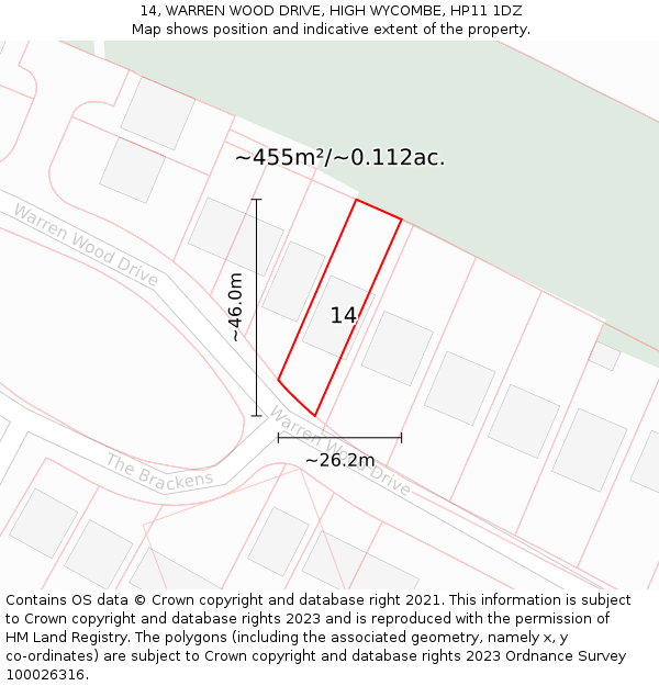 14, WARREN WOOD DRIVE, HIGH WYCOMBE, HP11 1DZ: Plot and title map