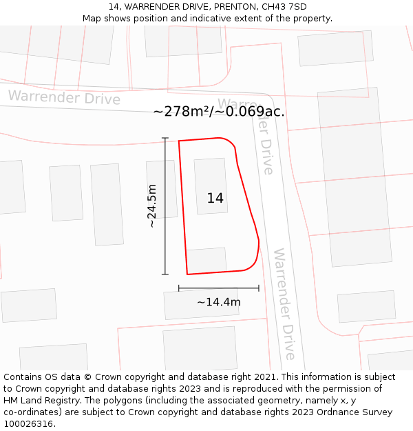 14, WARRENDER DRIVE, PRENTON, CH43 7SD: Plot and title map