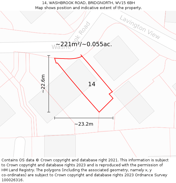 14, WASHBROOK ROAD, BRIDGNORTH, WV15 6BH: Plot and title map