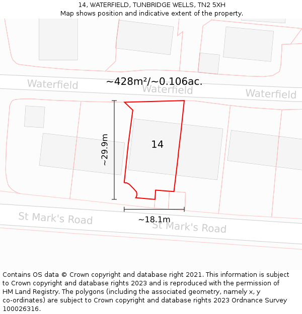 14, WATERFIELD, TUNBRIDGE WELLS, TN2 5XH: Plot and title map