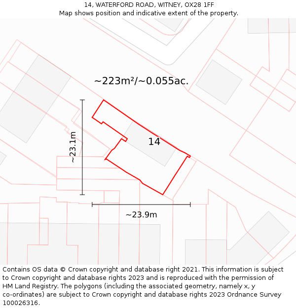 14, WATERFORD ROAD, WITNEY, OX28 1FF: Plot and title map