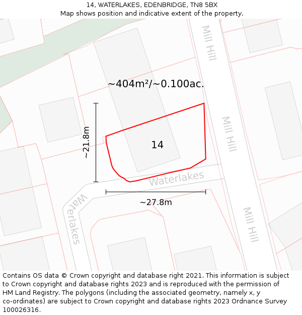 14, WATERLAKES, EDENBRIDGE, TN8 5BX: Plot and title map