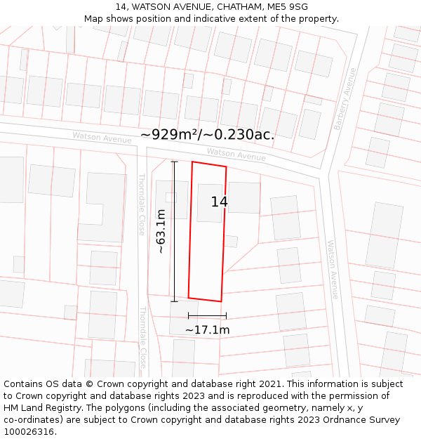 14, WATSON AVENUE, CHATHAM, ME5 9SG: Plot and title map