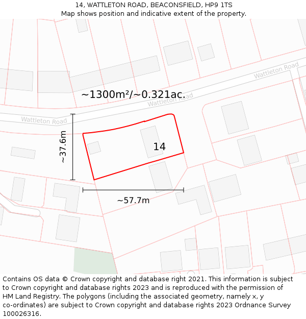 14, WATTLETON ROAD, BEACONSFIELD, HP9 1TS: Plot and title map