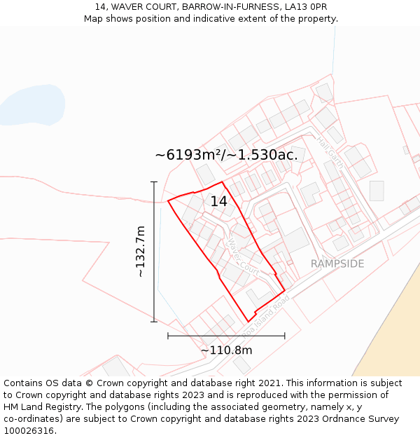 14, WAVER COURT, BARROW-IN-FURNESS, LA13 0PR: Plot and title map