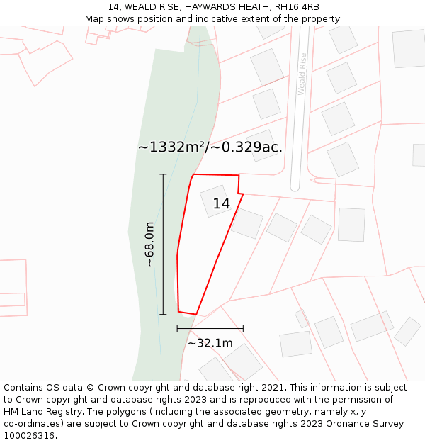 14, WEALD RISE, HAYWARDS HEATH, RH16 4RB: Plot and title map