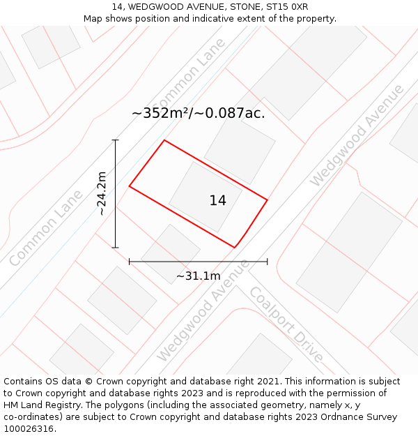 14, WEDGWOOD AVENUE, STONE, ST15 0XR: Plot and title map