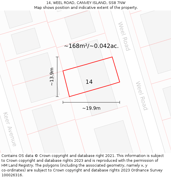 14, WEEL ROAD, CANVEY ISLAND, SS8 7NW: Plot and title map