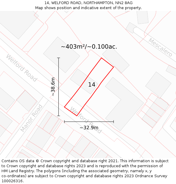 14, WELFORD ROAD, NORTHAMPTON, NN2 8AG: Plot and title map