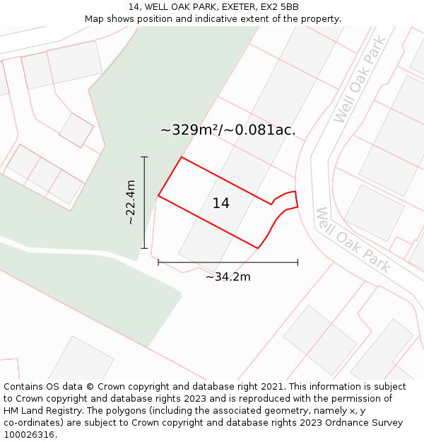 14, WELL OAK PARK, EXETER, EX2 5BB: Plot and title map