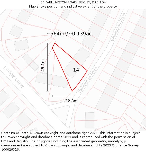 14, WELLINGTON ROAD, BEXLEY, DA5 1DH: Plot and title map