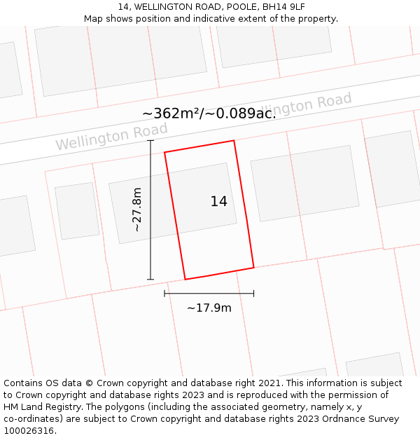 14, WELLINGTON ROAD, POOLE, BH14 9LF: Plot and title map