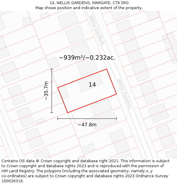 14, WELLIS GARDENS, MARGATE, CT9 5RG: Plot and title map