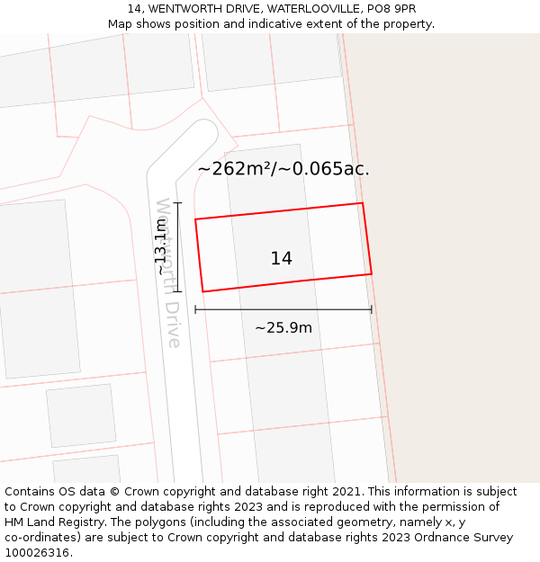 14, WENTWORTH DRIVE, WATERLOOVILLE, PO8 9PR: Plot and title map