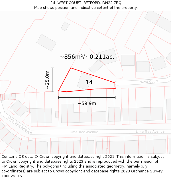 14, WEST COURT, RETFORD, DN22 7BQ: Plot and title map