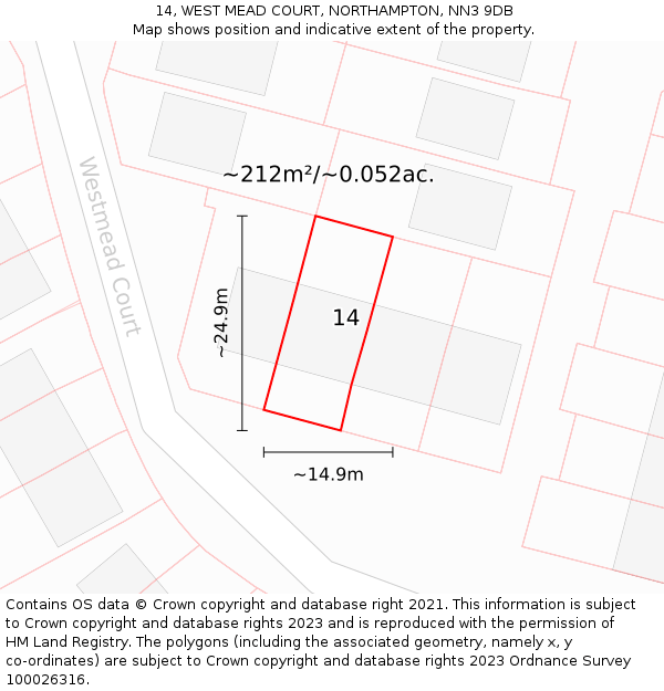 14, WEST MEAD COURT, NORTHAMPTON, NN3 9DB: Plot and title map