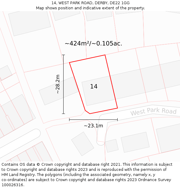 14, WEST PARK ROAD, DERBY, DE22 1GG: Plot and title map