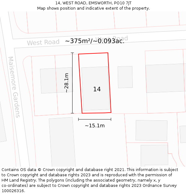 14, WEST ROAD, EMSWORTH, PO10 7JT: Plot and title map