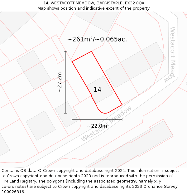 14, WESTACOTT MEADOW, BARNSTAPLE, EX32 8QX: Plot and title map