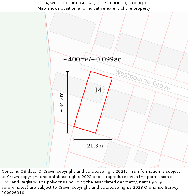 14, WESTBOURNE GROVE, CHESTERFIELD, S40 3QD: Plot and title map